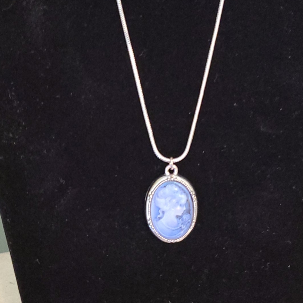 Silver and blue cameo necklace pendant